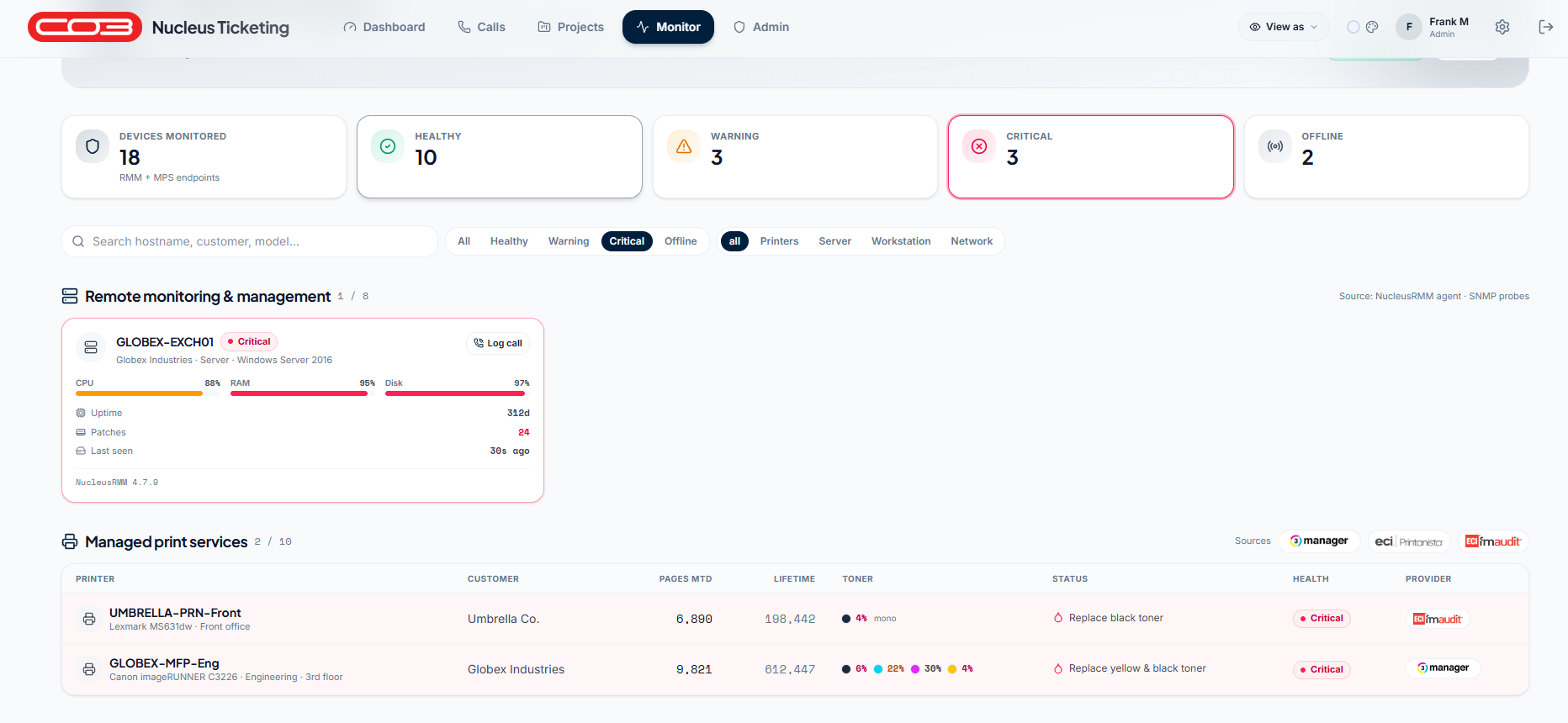 Nucleus IOP — Remote monitoring and managed print services in one operational view